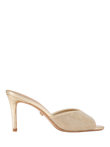 Carvela Silvia Embellished Stiletto Heel Mule Sandals, Gold, Gold