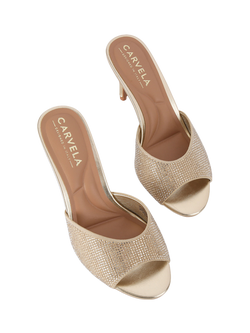 Carvela Silvia Embellished Stiletto Heel Mule Sandals, Gold - view 2, Gold