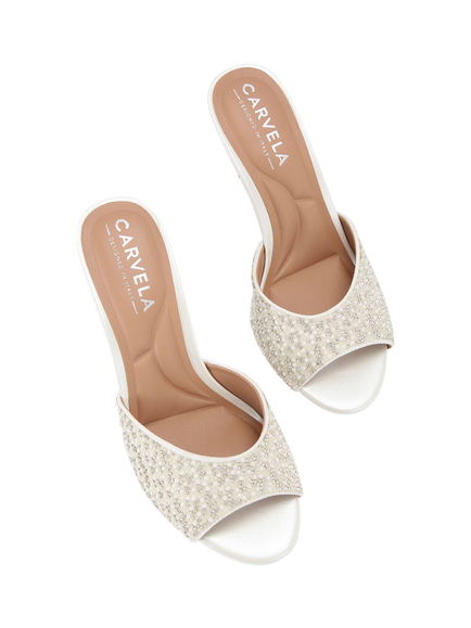 Carvela Silvia Embellished Stiletto Heel Mule Sandals, White - view 2, White
