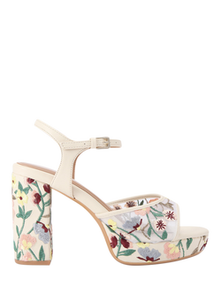 KG Kurt Geiger Fairy Floral Embroidered Block Heel Sandals, White/Multi, White/Multi