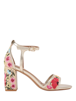 KG Kurt Geiger Faryn Embroidered Block Heel Strappy Sandals, Natural Multi, Natural Multi