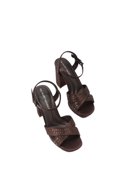 KG Kurt Geiger Fleur Embellished Platform Heel Sandals, Brown - view 2, Brown
