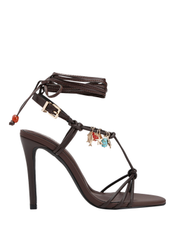 KG Kurt Geiger Roux Leather Embellished Stiletto Heel Sandals, Brown, Brown
