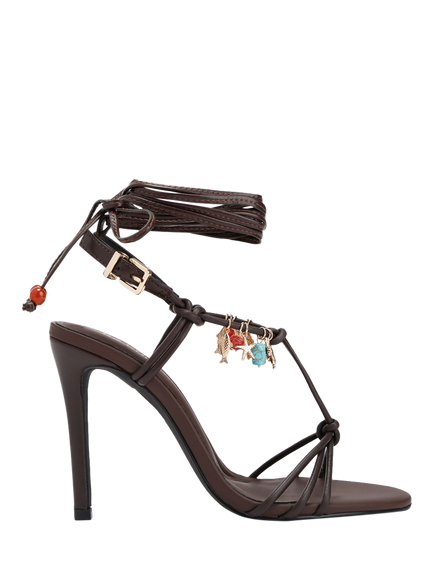 KG Kurt Geiger Roux Leather Embellished Stiletto Heel Sandals, Brown, Brown