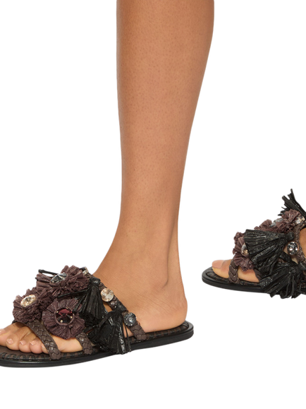 KG Kurt Geiger Roxie Embellished Slider Sandals, Brown/Multi - view 2, Brown/Multi
