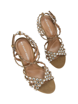 KG Kurt Geiger Slideaway Suede Embellished Stiletto Heel Sandals, Brown Camel - view 2, Brown Camel