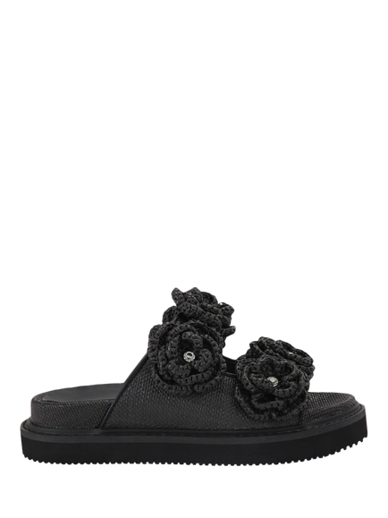 KG Kurt Geiger Sonnet Raffia Flowers Footbed Sandals, Black