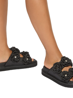 KG Kurt Geiger Sonnet Raffia Flowers Footbed Sandals - view 2, Black