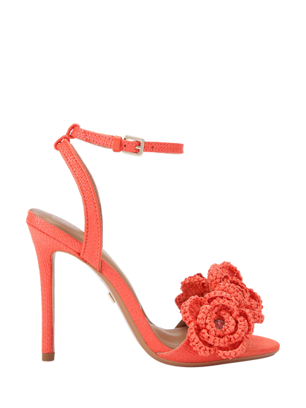 KG Kurt Geiger Sonnet Raffia Flowers Stiletto Heel Sandals, Orange