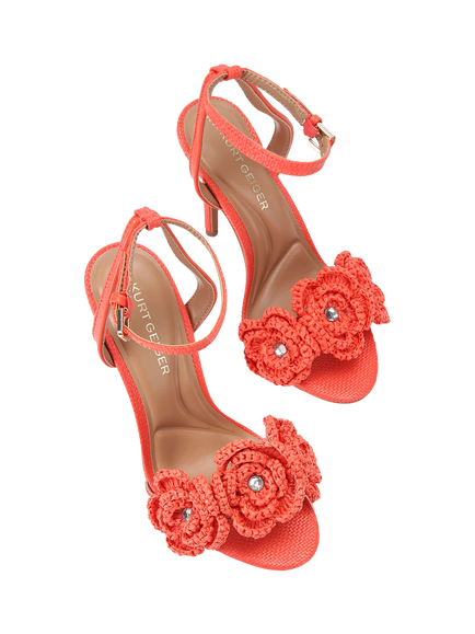 KG Kurt Geiger Sonnet Raffia Flowers Stiletto Heel Sandals - view 2, Orange