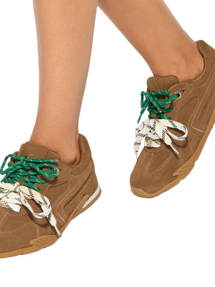 KG Kurt Geiger Lather Suede Lace Up Trainers, Camel - view 2, Camel