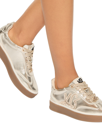 KG Kurt Geiger Leena Lace Up Trainers, Gold - view 2, Gold