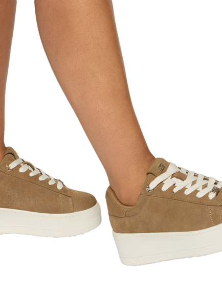 KG Kurt Geiger Logic Suede Chunky Lace Up Trainers, Camel - view 2, Camel