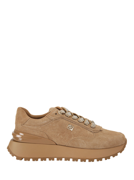 KG Kurt Geiger Louisa2 Suede Embellished Lace Up Trainers, Camel