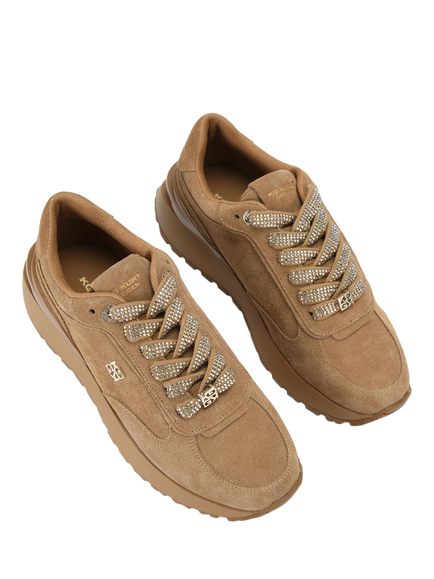 KG Kurt Geiger Louisa2 Suede Embellished Lace Up Trainers - view 2, Camel