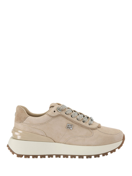 KG Kurt Geiger Louisa2 Suede Embellished Lace Up Trainers, Taupe
