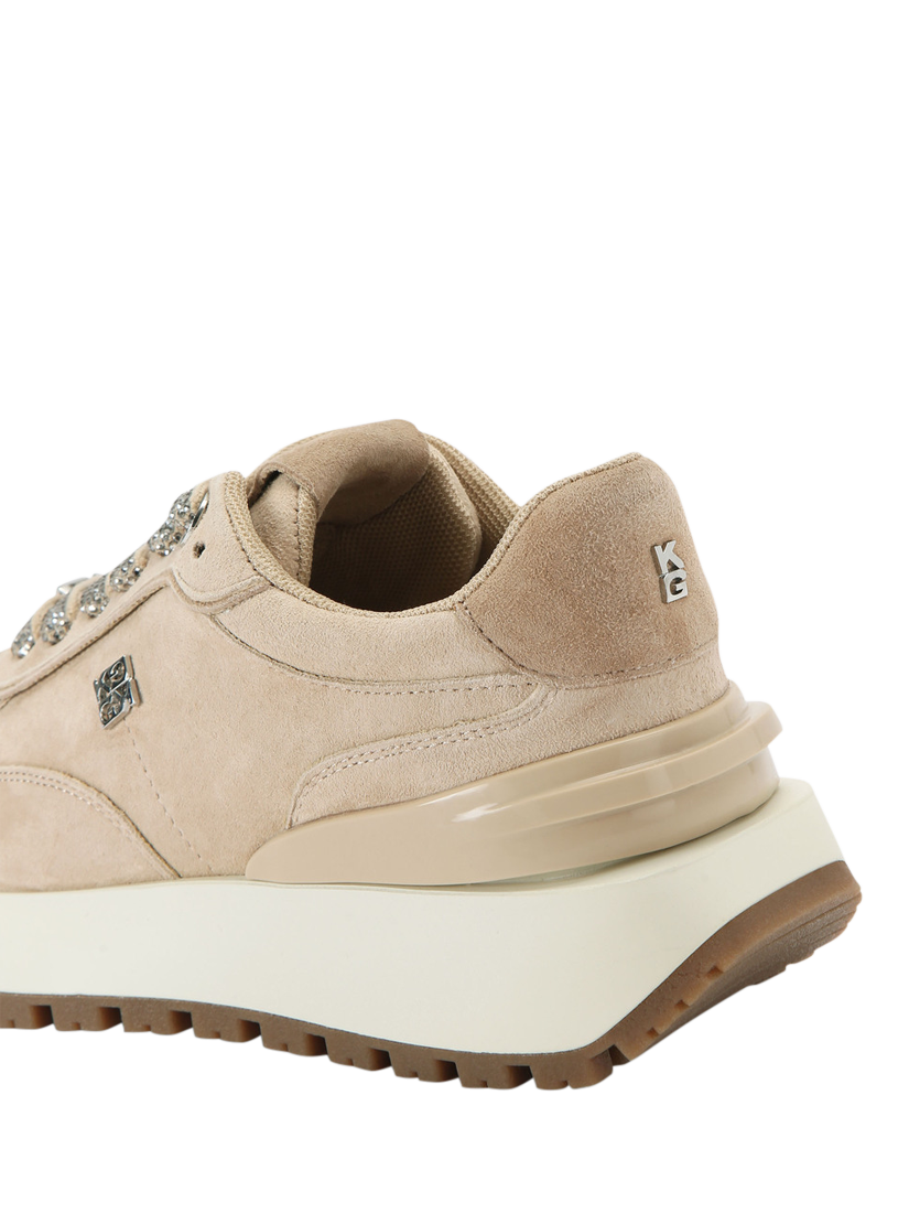 KG Kurt Geiger Louisa2 Suede Embellished Lace Up Trainers, Taupe