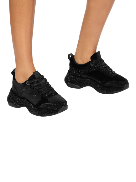 KG Kurt Geiger Luster Crystal Embellished Lace Up Trainers, Black - view 2, Black Black