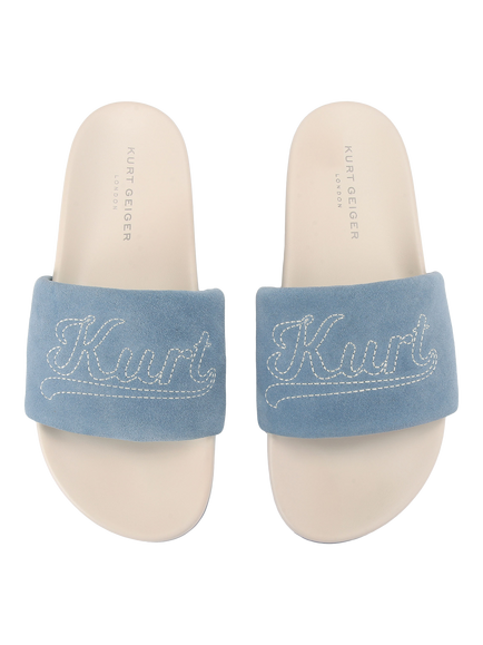 Kurt Geiger London Script Slider Sandals, Blue/White - view 2, Blue/White
