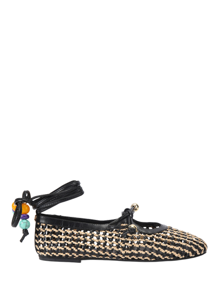 KG Kurt Geiger Norah Woven Leather Ballerina Pumps, Black/Multi