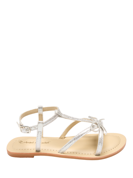 Angel & Rocket Kids' Metallic Bow Open Toe Sandals, Silver, Silver