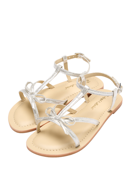 Angel & Rocket Kids' Metallic Bow Open Toe Sandals, Silver - view 2, Silver