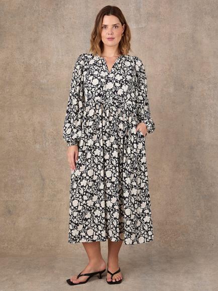 Live Unlimited Floral Print Day Dress, Black, Black