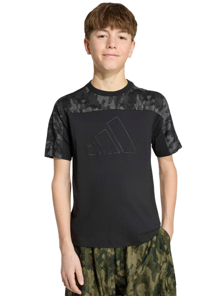 adidas Kids' Seasonal Essentials Camo Cotton T-Shirt, Black/Carbon, Black/Carbon