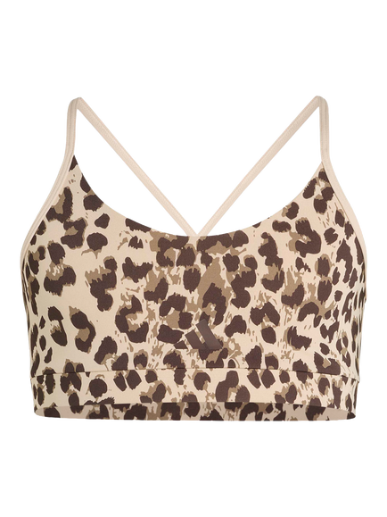 adidas Kids' Animal Print Sport Bra, Crystal Linen/Khaki Six/Dark Brown, Crystal Linen/Khaki Six/Dark Brown