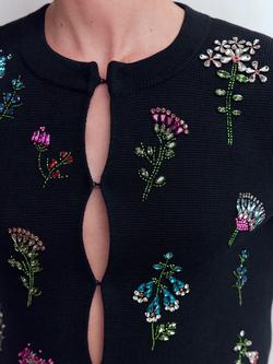 Boden Floral Embellished Cropped Cardigan, Navy - view 2, Navy