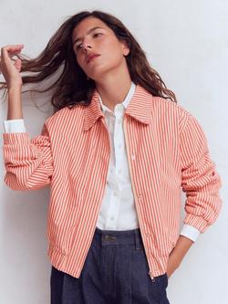 Boden Casual Harrington Striped Bomber Jacket, Red/Multi, Red/Multi