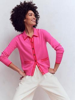 Boden Liz Collared Stripe Trim Cardigan, Pink Punch, Pink Punch