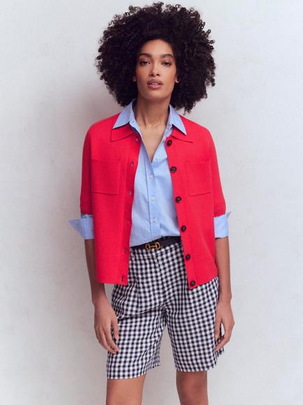 Boden Short Sleeve Knit Cardigan, Bright Cherry, Bright Cherry