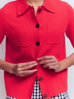 Boden Short Sleeve Knit Cardigan, Bright Cherry - view 2, Bright Cherry