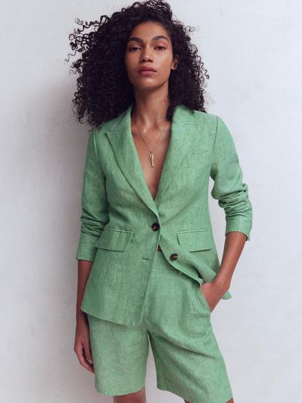 Boden Stamford Pure Linen Blazer, Aloe Green Chambray