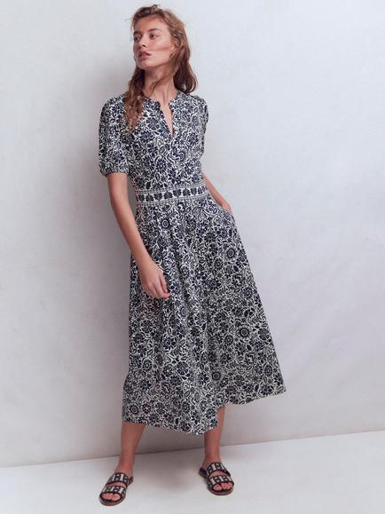 Boden Amber Pleated Jersey Dress, French Navy/Multi, French Navy/Multi