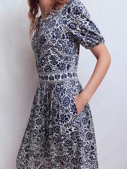 Boden Amber Pleated Jersey Dress, French Navy/Multi - view 2, French Navy/Multi