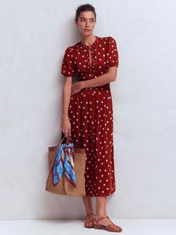 Boden Amber Polka Dot Pleated Jersey Dress, Orange/Multi, Orange/Multi