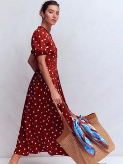 Boden Amber Polka Dot Pleated Jersey Dress, Orange/Multi - view 2, Orange/Multi