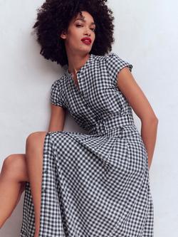 Boden Arabella Linen Rich Check Midi Shirt Dress, Blue/Multi - view 2, Blue/Multi