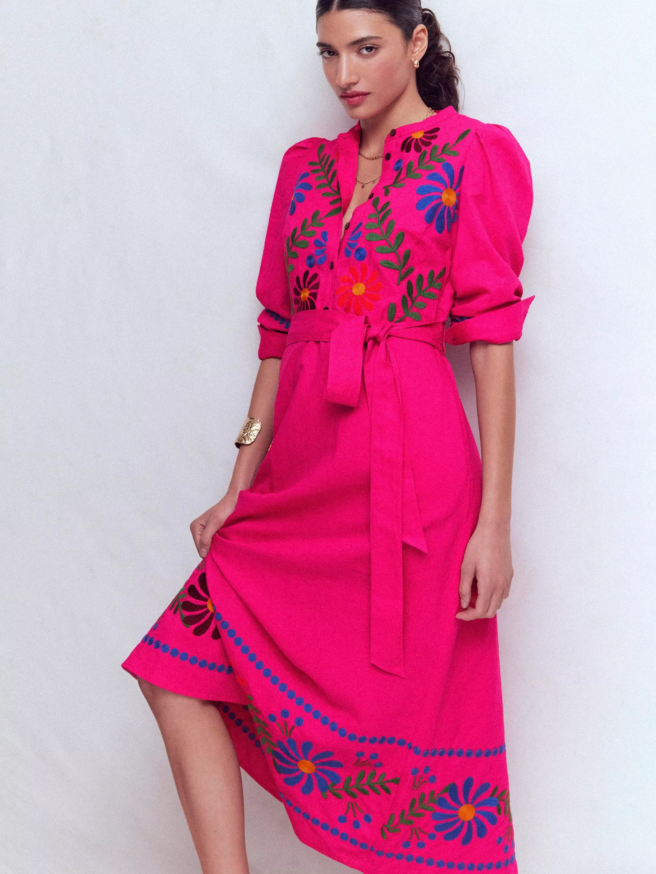 green emerald velvet dress Pink Botanica De Flor Print Corset Mini Emilia Dress – SABO main image 1