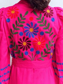 Boden Ava Linen Rich Embroidered Midi Dress, Pink/Multi - view 2, Pink/Multi