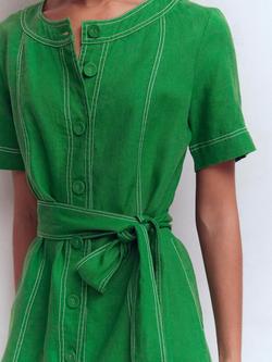 Boden Callie Linen Button Down Mini Dress, Highland Green - view 2, Highland Green