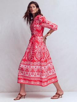 Boden Cary Cotton Floral Midi Dress, Red/Multi, Red/Multi