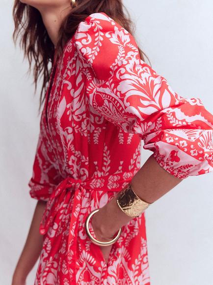 Boden Cary Cotton Floral Midi Dress, Red/Multi - view 2, Red/Multi