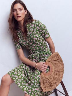 Boden Daisy Flippy Jersey Floral Dress, Green/Multi - view 2, Green/Multi