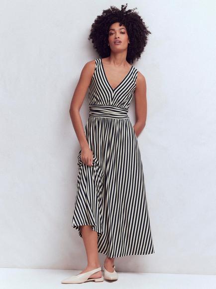 Boden Elodie Striped Jersey Maxi Dress, Navy/Ivory, Navy/Ivory