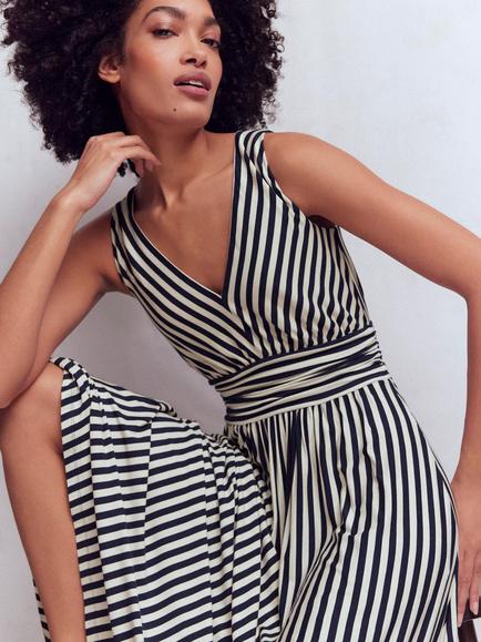 Boden Elodie Striped Jersey Maxi Dress, Navy/Ivory - view 2, Navy/Ivory