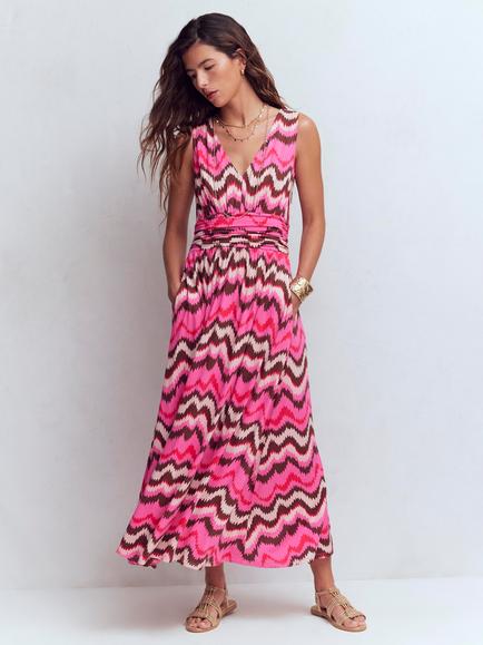 Boden Elodie Wave Jersey Maxi Dress, Pink/Multi, Pink/Multi