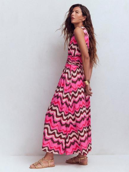 Boden Elodie Wave Jersey Maxi Dress, Pink/Multi - view 2, Pink/Multi